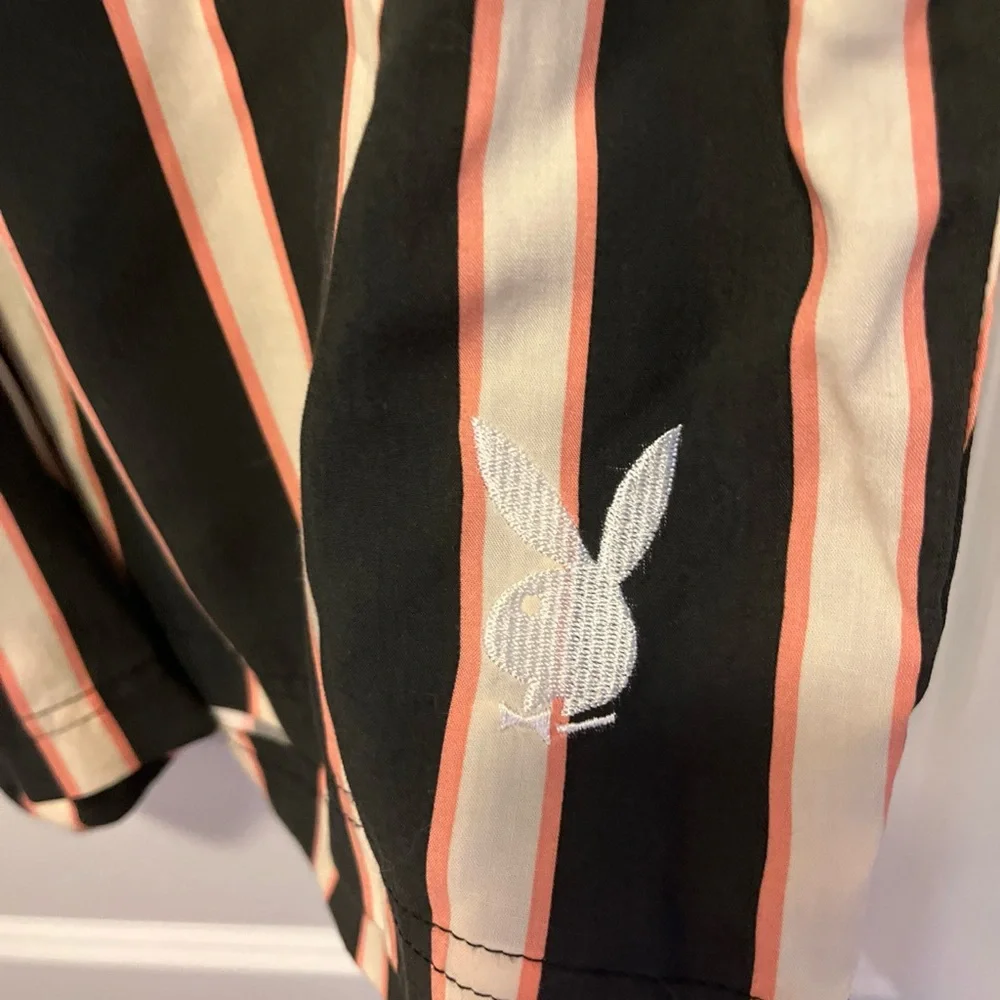PLAYBOY by PacSun Men’s Black and White Striped Swim Trunks NWT